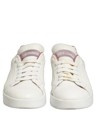 Dolce & Gabbana White Pink Leather Low Top Sneakers Shoes