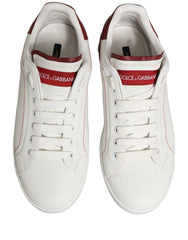 Dolce & Gabbana White Red Leather Lace Up Sneakers Shoes