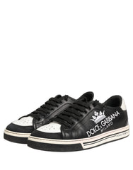 Dolce & Gabbana Black Leather Crown Milano Men Sneakers Shoes