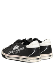 Dolce & Gabbana Black Leather Crown Milano Men Sneakers Shoes