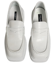 Dolce & Gabbana White Leather Chunky Sole Slip On Derby Shoes