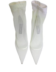 Dolce & Gabbana White Tulle Stretch Mesh Sock Boots Shoes