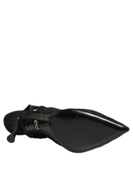 Dolce & Gabbana Black Lace Pointed Toe Slingback Pumps Shoes