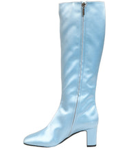 Dolce & Gabbana Light Blue Satin Knee High Boots Shoes