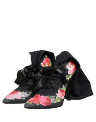 Dolce & Gabbana Black Floral Stiletto Mid Calf Boots Shoes
