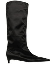 Dolce & Gabbana Black Satin Knee High Kitten Boots Shoes