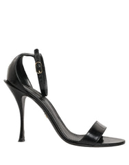 Dolce & Gabbana Black Leather Ankle Strap Heels Sandals Shoes