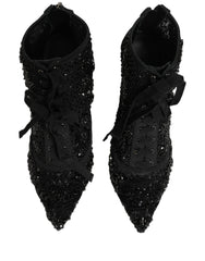 Dolce & Gabbana Black Embellished Mesh Ankle Boots Shoes