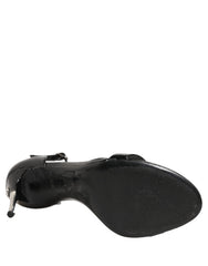 Dolce & Gabbana Black Leather T-strap Heels Sandals Shoes