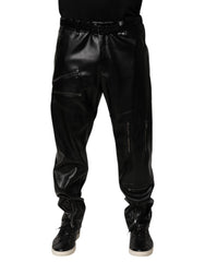 Dolce & Gabbana Black PU Leather Zipper Men Trouser Pants