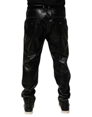 Dolce & Gabbana Black PU Leather Zipper Men Trouser Pants