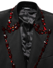 Dolce & Gabbana Black Wool Crystal Embellished 2 Piece Suit