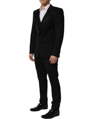 Dolce & Gabbana Black Wool Slim Fit Formal 3 Piece Men Suit