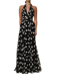 Dolce & Gabbana Black White Polka Dot Pleated Maxi Dress