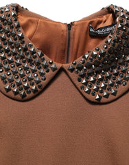 Dolce & Gabbana Brown Wool Rhinestone Embellished Midi Dress