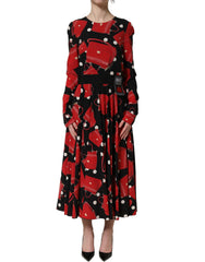 Dolce & Gabbana Black Handbag Print Long Sleeve Midi Dress