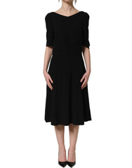 Dolce & Gabbana Black Viscose Short Sleeve A-line Midi Dress