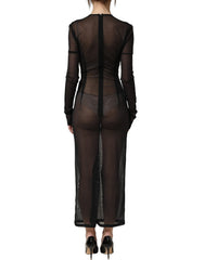 Dolce & Gabbana Black Long Sleeve Sheer Fitted Maxi Dress