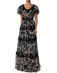 Dolce & Gabbana Black Silk Floral Lace Ricamo Ball Maxi Dress