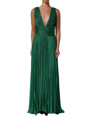 Dolce & Gabbana Emerald Green Plissé Evening Gown Dress