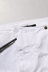 Dolce & Gabbana White Distressed Cotton Denim Mini Skirt