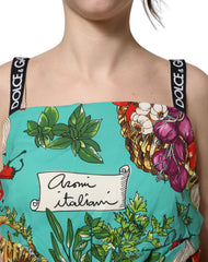 Dolce & Gabbana Multicolor Silk Vegetable Print Cropped Top