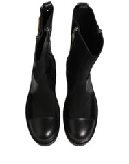 Dolce & Gabbana Black Patchwork Leather Mid Calf Boots Shoes