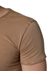 Dolce & Gabbana Brown Cotton Logo Patch Round Neck T-shirt