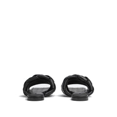 Bottega Veneta Black Lamb Leather Flat Sandals