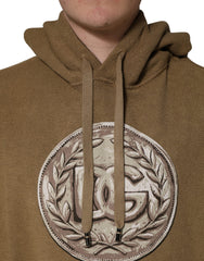 Dolce & Gabbana Brown Cotton Logo Coin Hooded Pullover Sweater