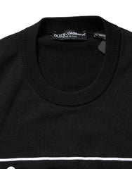 Dolce & Gabbana Black Graphic Logo Crew Neck Wool Pullover Sweater