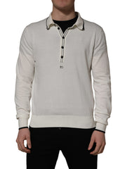 Dolce & Gabbana White Cotton Blend Men Polo Pullover Sweater