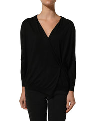 Dolce & Gabbana Black Silk Long Sleeves Draped Blouse Top