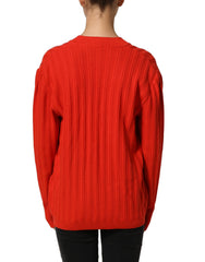 Celine Red Wool Knit ButtonEmbellished Cardigan Sweater