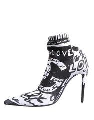 Dolce & Gabbana White Graffiti Stretch Ankle Boots Shoes