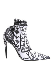 Dolce & Gabbana White Graffiti Stretch Ankle Boots Shoes