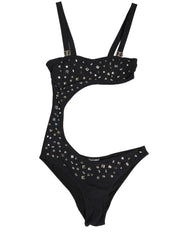 Dolce & Gabbana Black Embellished Cutout Bandeau One Piece Swimwear