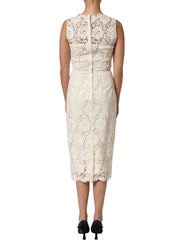 Dolce & Gabbana White Cotton Corded Lace Sleeveless Midi Dress