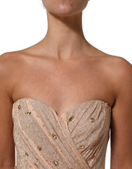 Dolce & Gabbana Nude Embellished Strapless Evening Gown Dress