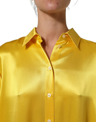 Dolce & Gabbana Yellow Silk Collared Button Down Maxi Dress