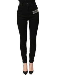 Dolce & Gabbana Black Grace Rhinestone HighWaist Denim Jeans