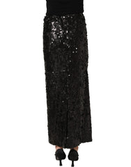 Dolce & Gabbana Black Sequin High Waist Pencil Midi Skirt