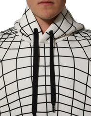 Dolce & Gabbana White Black WarpGrid Pattern Hoodie Sweater