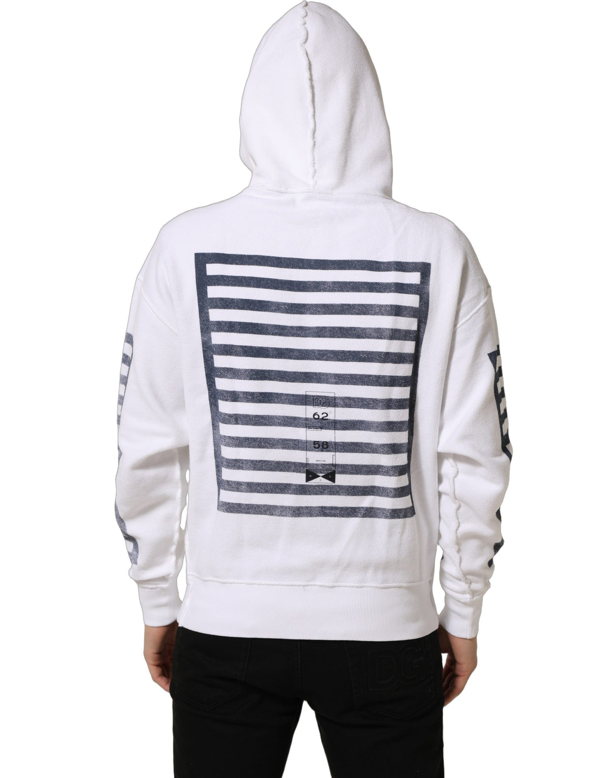 Dolce & Gabbana White Blue Stripe Hooded Sweatshirt Sweater