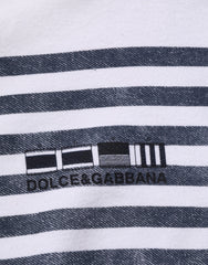 Dolce & Gabbana White Blue Stripe Hooded Sweatshirt Sweater
