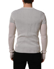 Dolce & Gabbana White Silk Crew Neck Men Pullover Sweater