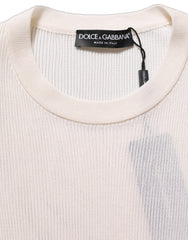 Dolce & Gabbana White Silk Crew Neck Men Pullover Sweater