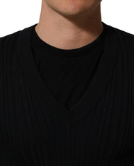 Dolce & Gabbana Black Silk Blend V-neck Pullover Men Sweater