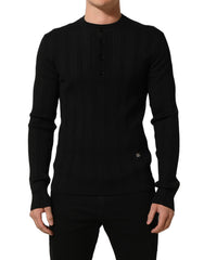 Dolce & Gabbana Black Silk Blend Henley Pullover Men Sweater