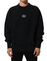 Dolce & Gabbana Black Logo Plaque Cotton Crew Neck Pullover Sweater